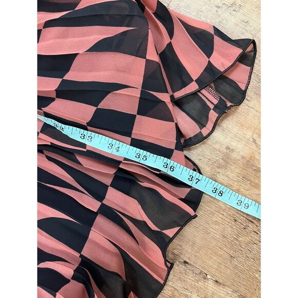 'S Max Mara Checkered Chiffon Sleeveless V-Neck Midi Dress Black Lined Sz S - Picture 11 of 12